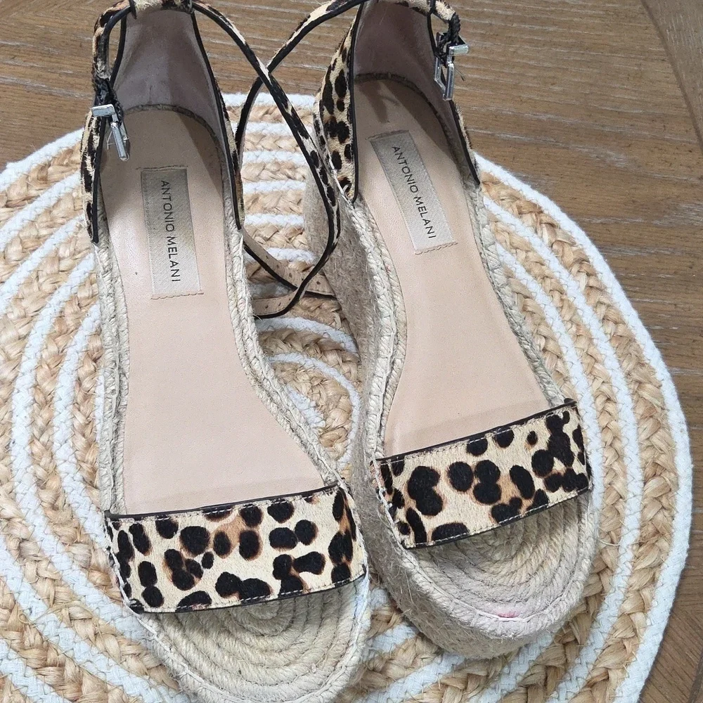 Antonio Melani Leopard Print “Beatriu” Platform Leather Espadrille - Size 8.5